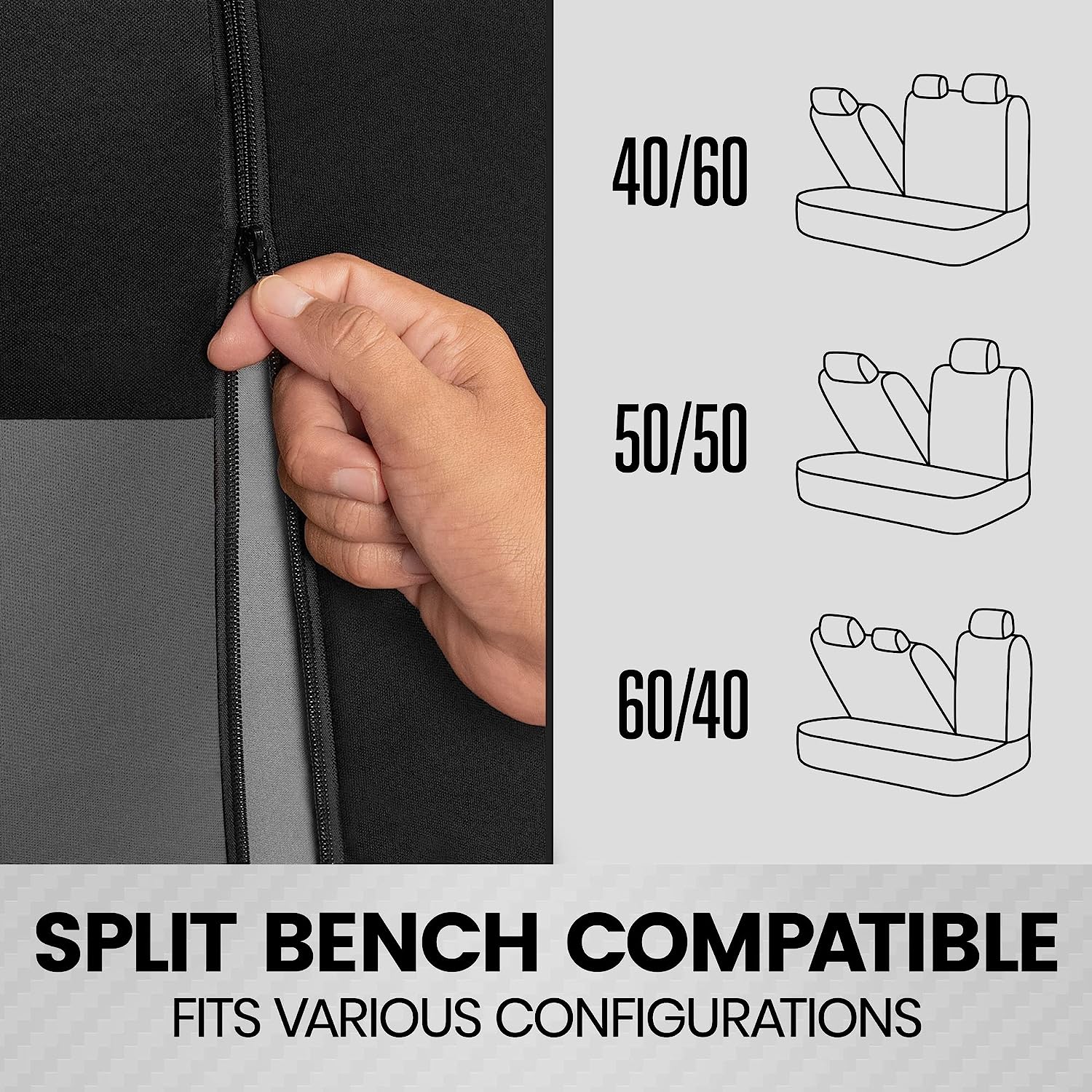 BDK PolyPro Seat Covers Full Set in Gray on Black – Front and Rear Split Bench, Easy to Install for Auto Trucks Van SUV Car
