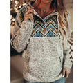 Grey Printed Long Sleeve Pullover Hoodie