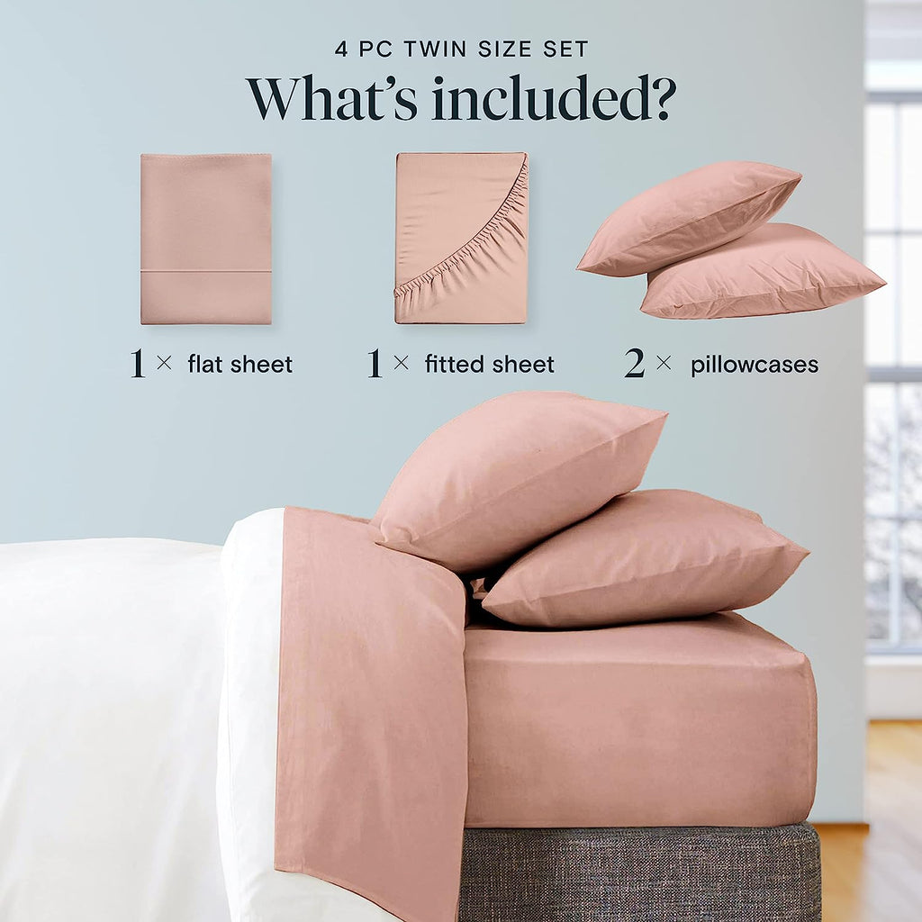 LuxClub Twin Sheets Set - Soft Twin Bed Sheets for Boys and Girls, 4 PC Deep Pockets 18" Eco Friendly Wrinkle Free Kids Fitted Sheets Machine Washable Hotel Bedding Silky Soft- Pearl Pink Twin