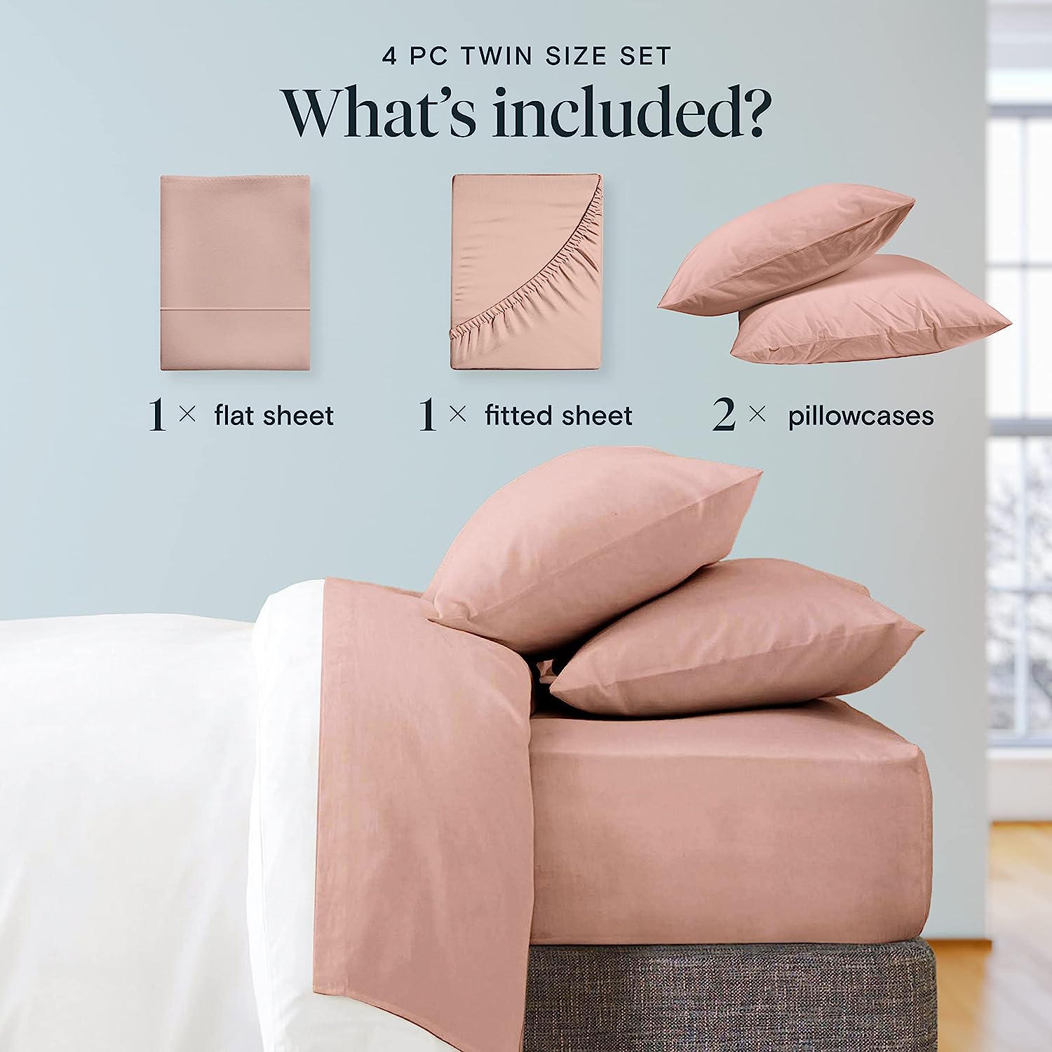 LuxClub Twin Sheets Set - Soft Twin Bed Sheets for Boys and Girls, 4 PC Deep Pockets 18" Eco Friendly Wrinkle Free Kids Fitted Sheets Machine Washable Hotel Bedding Silky Soft- Pearl Pink Twin