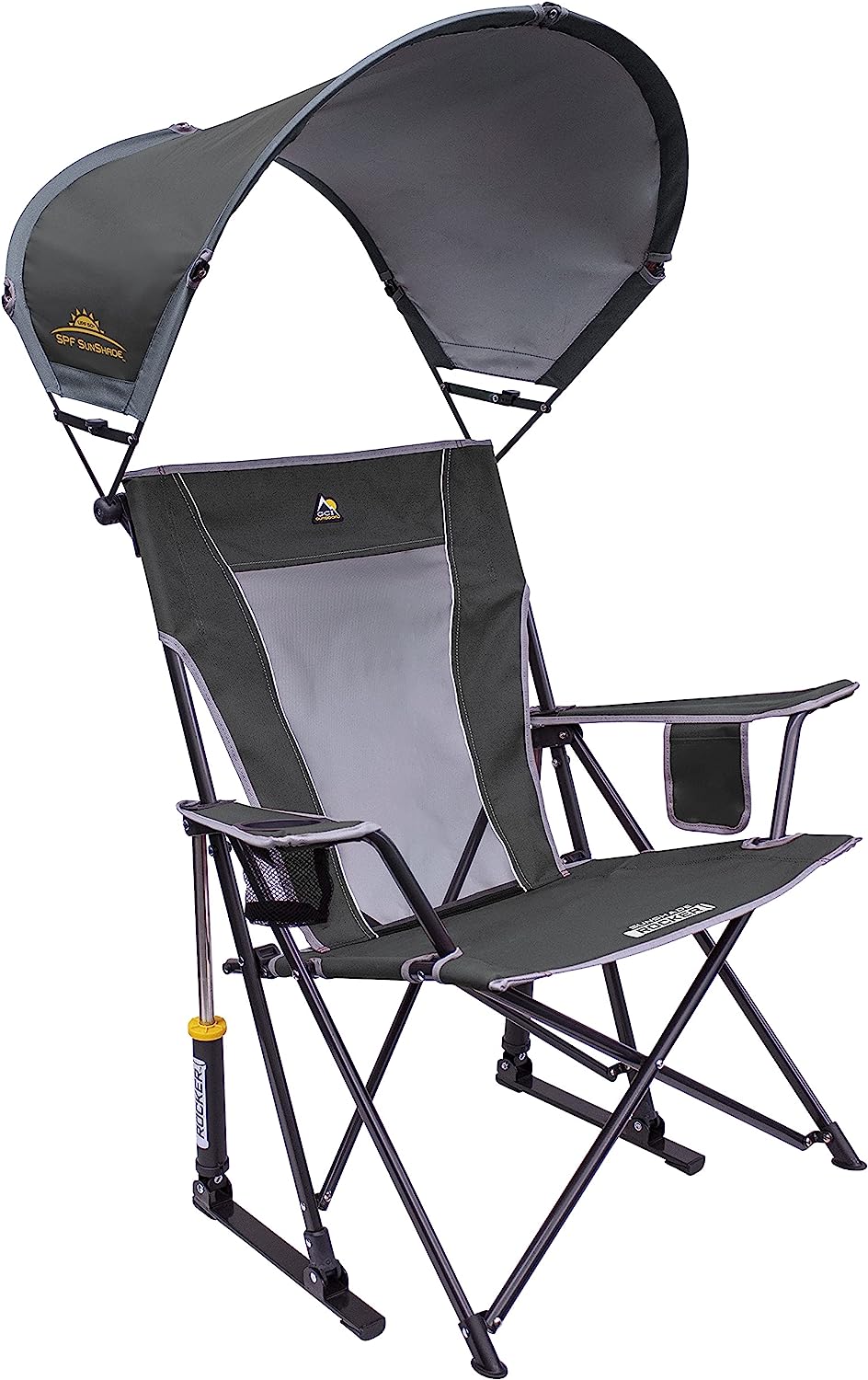 GCI Outdoor SunShade Rocker Collapsible Rocking Chair &amp; Outdoor Camping Chair With Canopy, Pewter