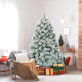 Gymax Hinged Green Snow Flocked Hinged Pine Artificial Christmas Tree, with Metal Stand 6'