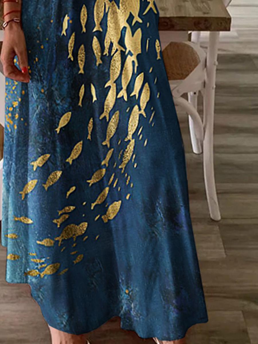 Casual Printed V-neck Strap Dress