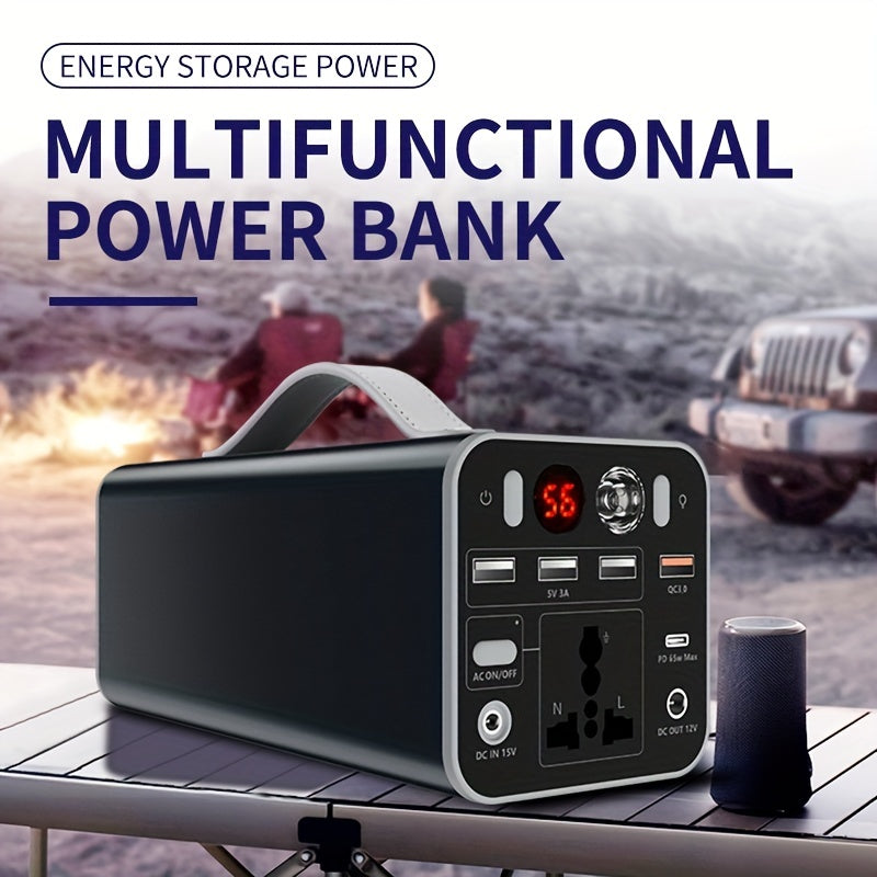 53000mAh Camping Battery Power Station, 198wh Portable Power Bank, With 110V AC Outlet, DC/PD Twoway Fast Charge, Outdoor Generator, LED Light, 4 USB