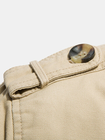 mens cotton thick plush lined button front lapel warm overcoats with pocket