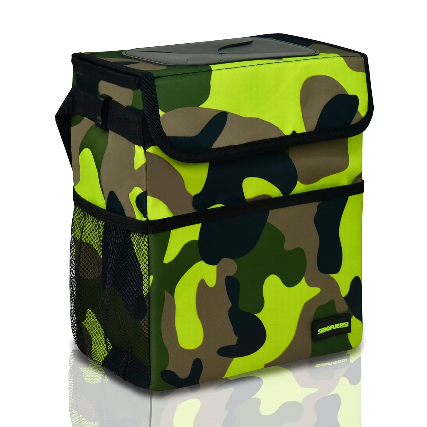 SIBOFUEGO Cute Car Trash Can with Lid - Leak Proof Car Trash Bag Hanging Waterproof Car Garbage Can with Storage Pockets Multipurpose Collapsible Car Organizer (Camo Green)