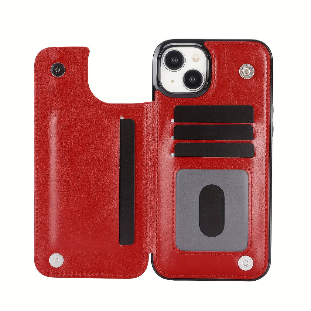 For  15/ 14/ 13/ 12/ 11 Pro Max/ Mini/ XR/ XS Max/ SE 2022/2020/ 7/ 8 Plus Wallet Case With Card Holder, PU Faux Leather Kickstand Card Slots Case, Double Magnetic Clasp And Durable Shockproof Cover