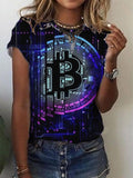 Ladies Casual Bitcoin Print Short Sleeve T-Shirt
