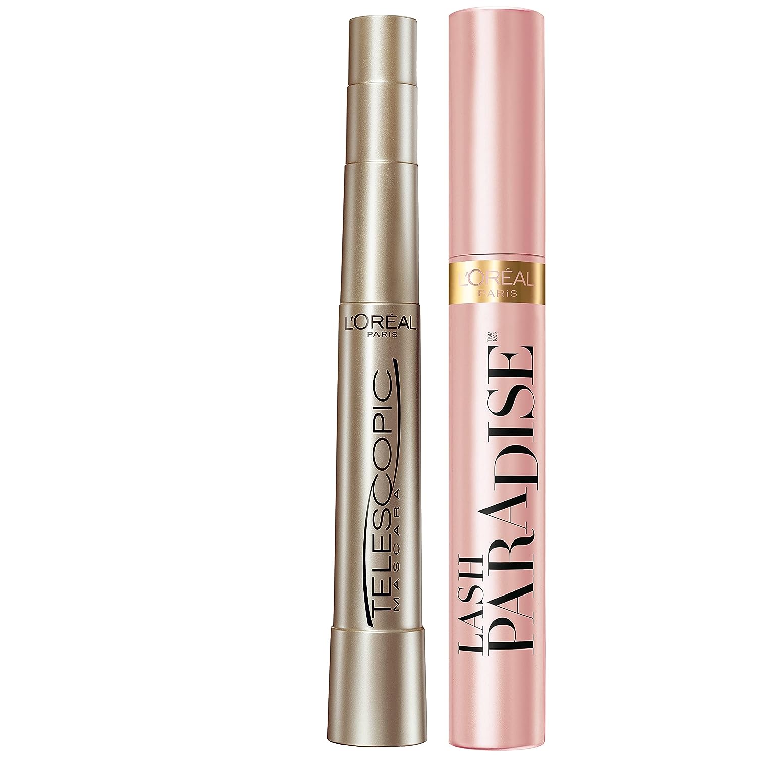 L'Oreal Paris Makeup Voluminous Lash Paradise Mascara for Eyelash Volume and L'Oreal Telescopic Mascara for Lengthening Lashes, Blackest Black, 1 Count of Each