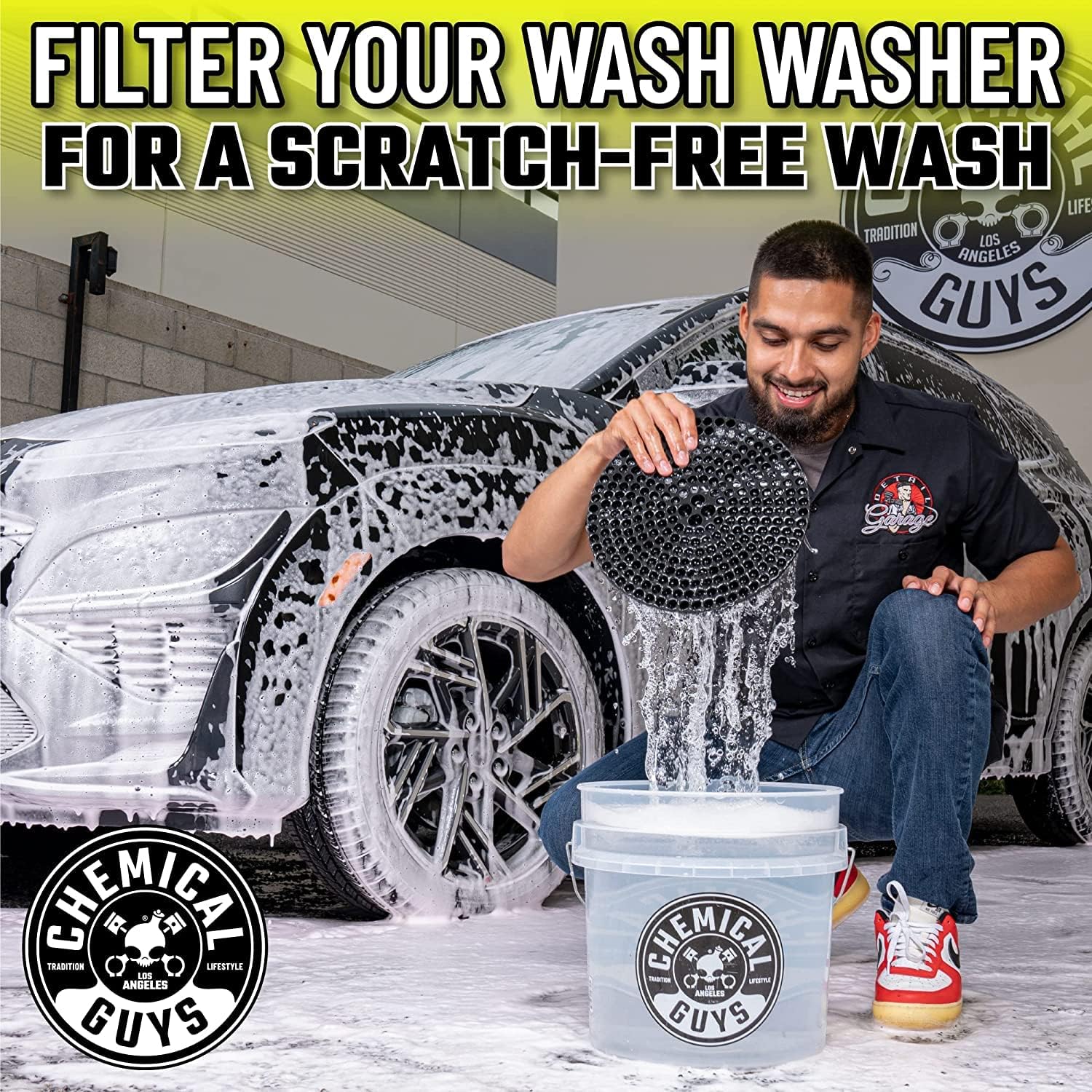 Chemical Guys CWS_402BK Car Wash Detailing Bucket, Mitt &amp; Accessories Bundle (6 Items) Featuring Mr. Pink Foaming Car Wash Soap, 128 fl oz (1 Gal) Works on Cars, Trucks, SUVs, RVs &amp; More