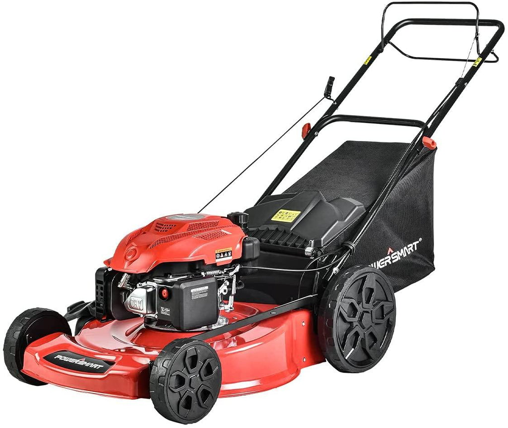 PowerSmart Lawn Mower, 22-inch & 200CC, Gas Powered Self-Propelled Lawn Mower with 4-Stroke Engine, 3-in-1 Gas Mower in Color Red/Black, 5 Adjustable Heights (1.18''-3.02'' ), DB9422SR