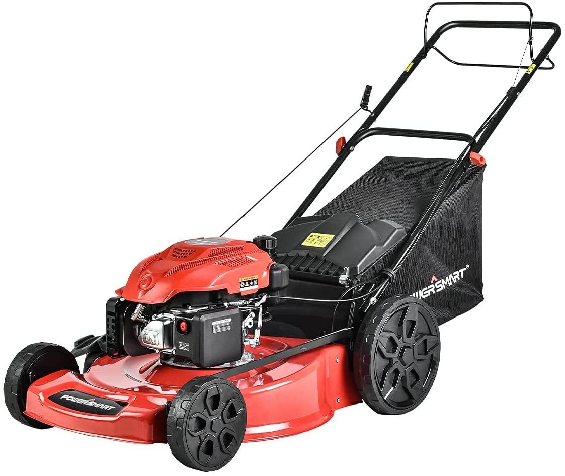 PowerSmart Lawn Mower, 22-inch & 200CC, Gas Powered Self-Propelled Lawn Mower with 4-Stroke Engine, 3-in-1 Gas Mower in Color Red/Black, 5 Adjustable Heights (1.18''-3.02'' ), DB9422SR
