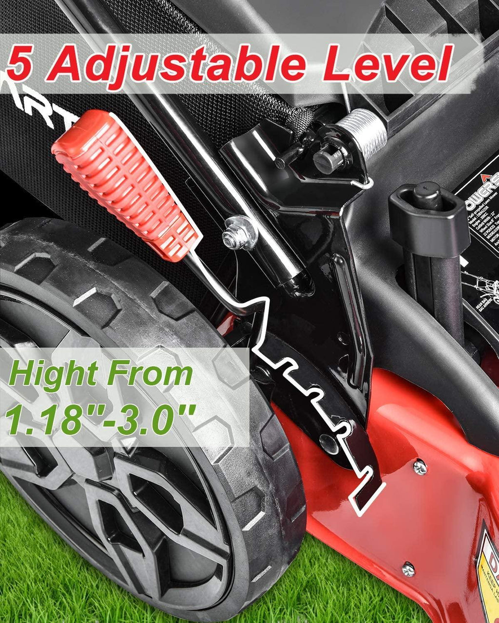 PowerSmart Lawn Mower, 22-inch & 200CC, Gas Powered Self-Propelled Lawn Mower with 4-Stroke Engine, 3-in-1 Gas Mower in Color Red/Black, 5 Adjustable Heights (1.18''-3.02'' ), DB9422SR