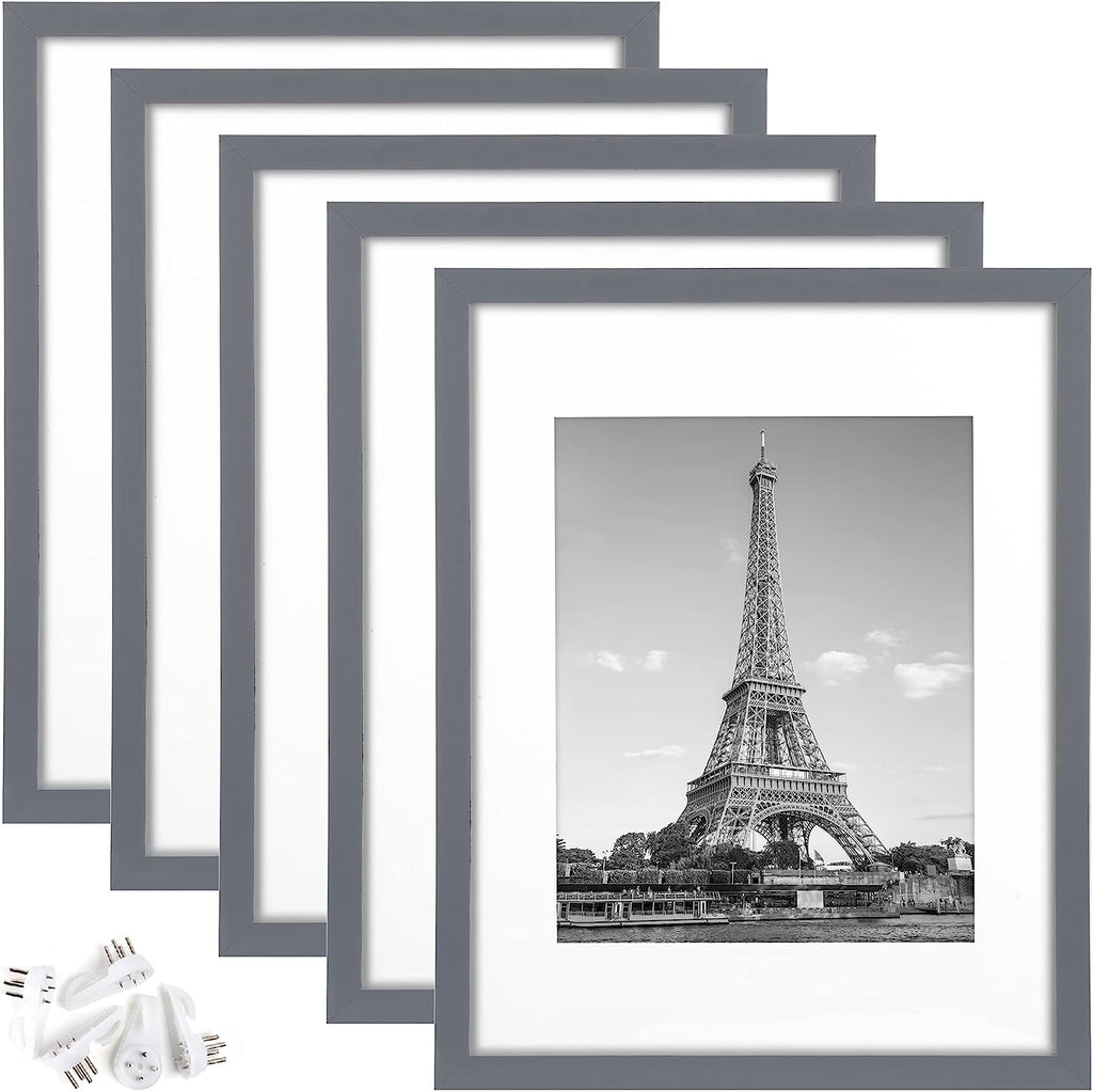 upsimples 11x14 Picture Frame Set of 5, Display Pictures 8x10 with Mat or 11x14 Without Mat, Wall Gallery Photo Frames, Dark Gray