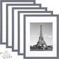 upsimples 11x14 Picture Frame Set of 5, Display Pictures 8x10 with Mat or 11x14 Without Mat, Wall Gallery Photo Frames, Dark Gray