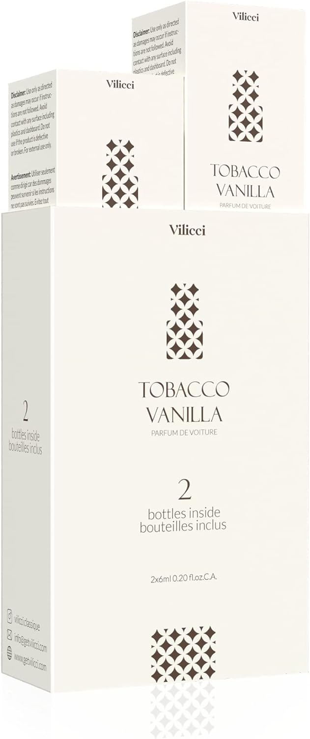 Vilicci Car Air Freshener, Tobacco Vanilla Scent, Long Lasting Fragrance for Auto and Home, 2 Bottles of Car Perfume