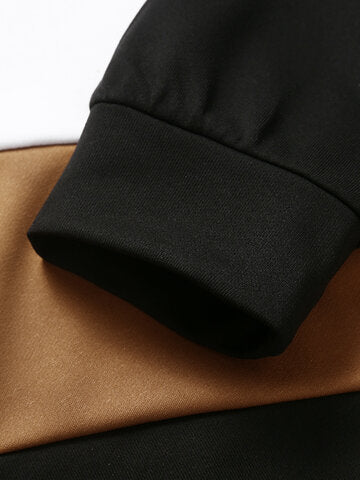 mens color block stitching hoodie casual two pieces outfits with sweatpants
