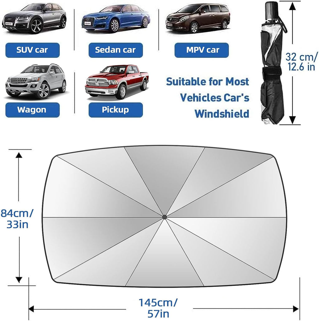 JASVIC Car Windshield Sun Shade Umbrella - Foldable Car Umbrella Sunshade Cover UV Block Car Front Window (Heat Insulation Protection) for Auto Windshield Covers Most Cars (Large)