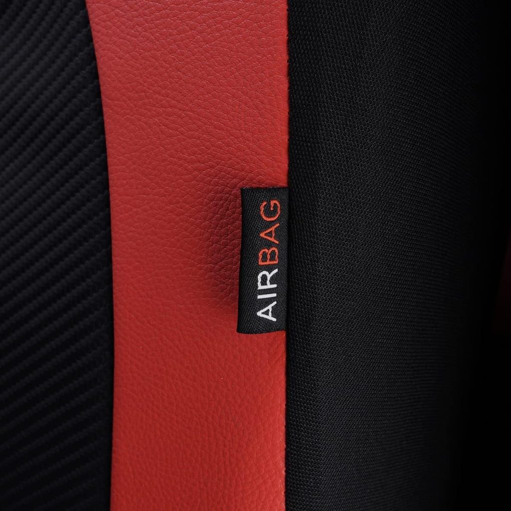 Flying Banner car seat Covers Protects Water Proof Faux Leather Carbon Fiber Front and Rear Bench (Red Black, Full Set - 9PCS)