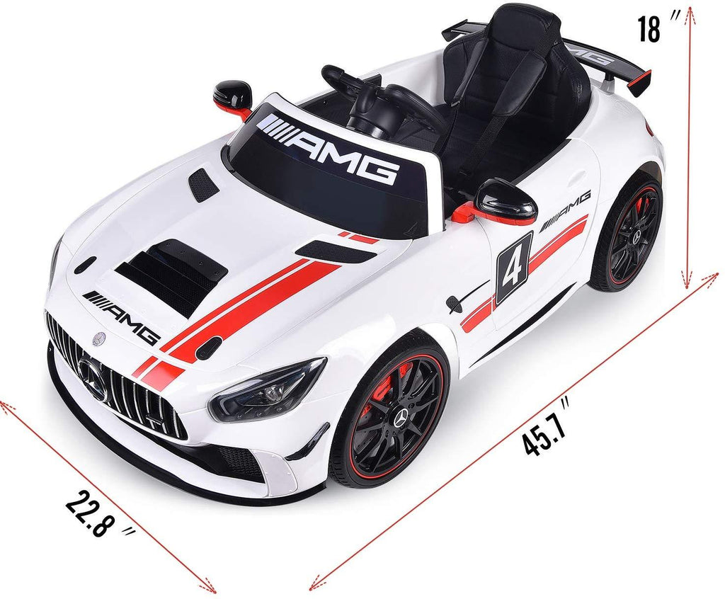 ELECWISH 45.7" Mercedes Benz AMG-GT4 12V Powered Ride-On Car for Kids, Kid's Electric Vehicles with R/C Parental Remote, Portable Handle, White BaVarnish
