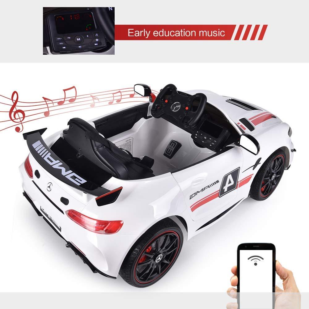 ELECWISH 45.7" Mercedes Benz AMG-GT4 12V Powered Ride-On Car for Kids, Kid's Electric Vehicles with R/C Parental Remote, Portable Handle, White BaVarnish