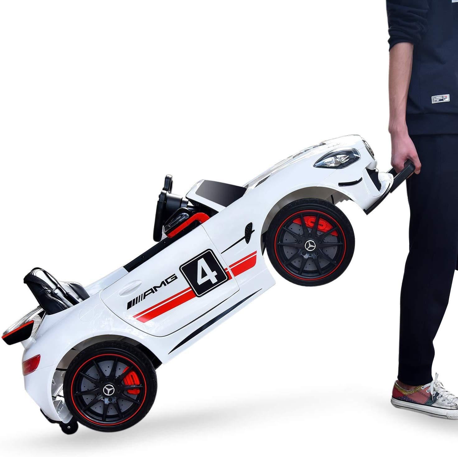 ELECWISH 45.7" Mercedes Benz AMG-GT4 12V Powered Ride-On Car for Kids, Kid's Electric Vehicles with R/C Parental Remote, Portable Handle, White BaVarnish