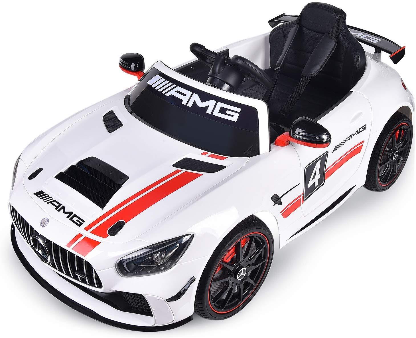 ELECWISH 45.7" Mercedes Benz AMG-GT4 12V Powered Ride-On Car for Kids, Kid's Electric Vehicles with R/C Parental Remote, Portable Handle, White BaVarnish