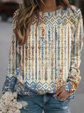 Retro Print Round Neck Long Sleeve Fashion Casual Sweatshirt