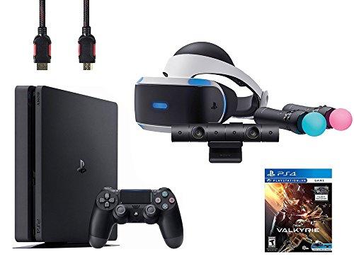 PlayStation VR Start Bundle 5 Items:VR Headset,Move Controller,PlayStation CamMotion Sensor, Sony PS4 Slim 1TB Console - Jet Black,VR Game Disc PSVR EV-Valkyrie