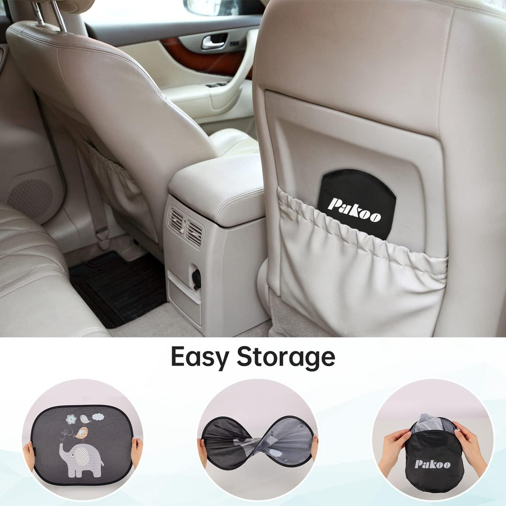 Pakoo Car Sun Shade Baby with UV Protection, Car Window Sun Shade for Children with Cute Animal Motifs, 2 Pack - 17.7 x 14 inches