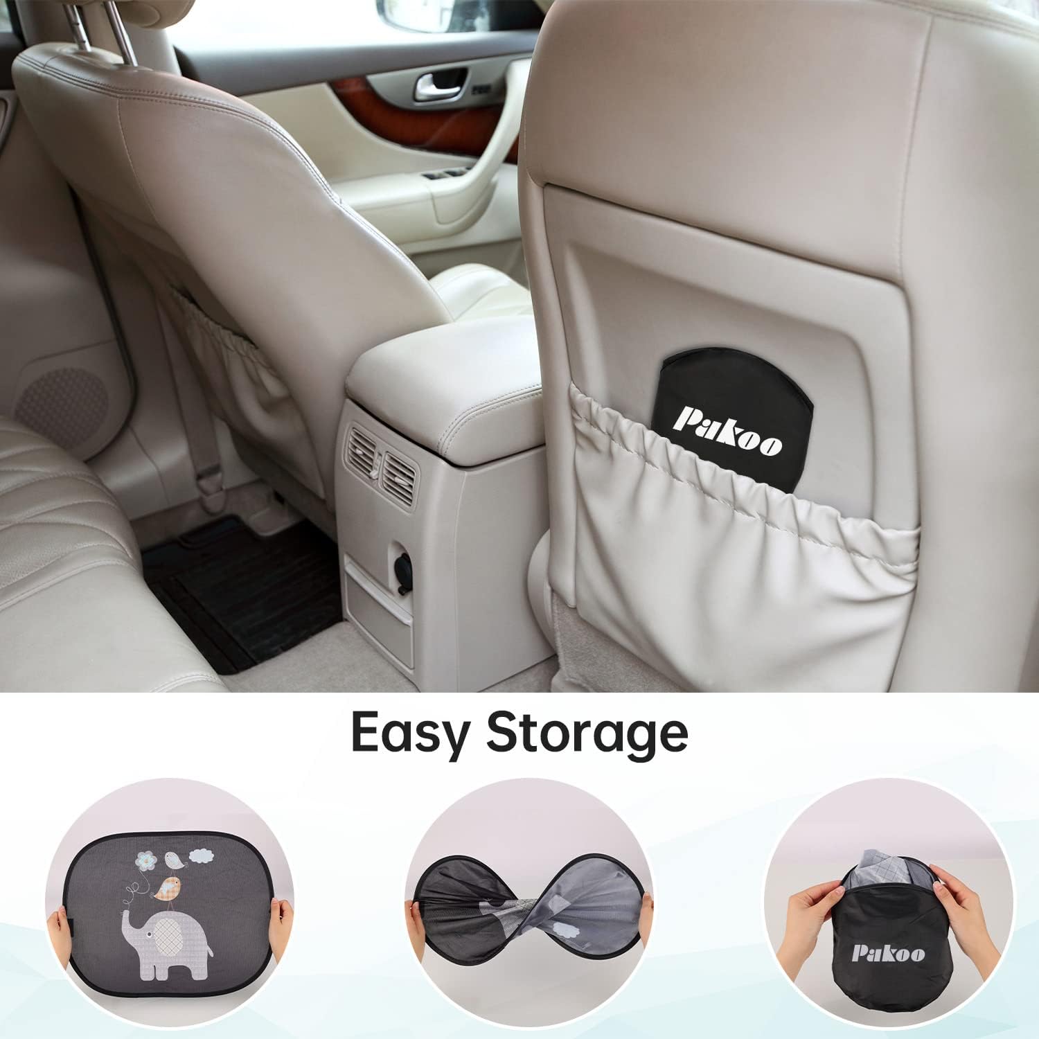 Pakoo Car Sun Shade Baby with UV Protection, Car Window Sun Shade for Children with Cute Animal Motifs, 2 Pack - 17.7 x 14 inches