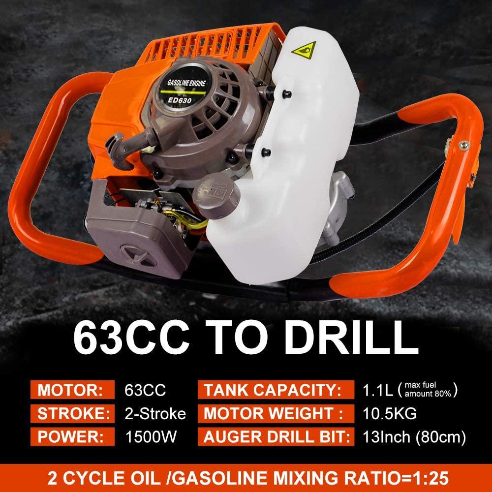 DC HOUSE 63CC Heavy Duty Gas Powered Post Hole Digger with 12 Inch Earth Auger Drill Bit(Digger + 12 inch Auger Bit)  in 2 packages