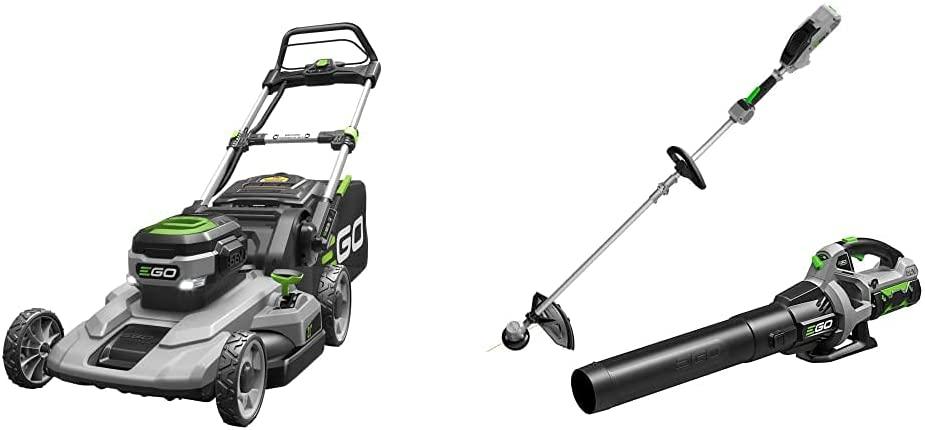 EGO Power+ LM2101 21-Inch 56-Volt Lithium-ion Cordless Lawn Mower 5.0Ah Battery and Rapid Charger Included & 15-Inch String Trimmer, Blower Combo Kit with 2.5Ah Battery and Charger Included, Black