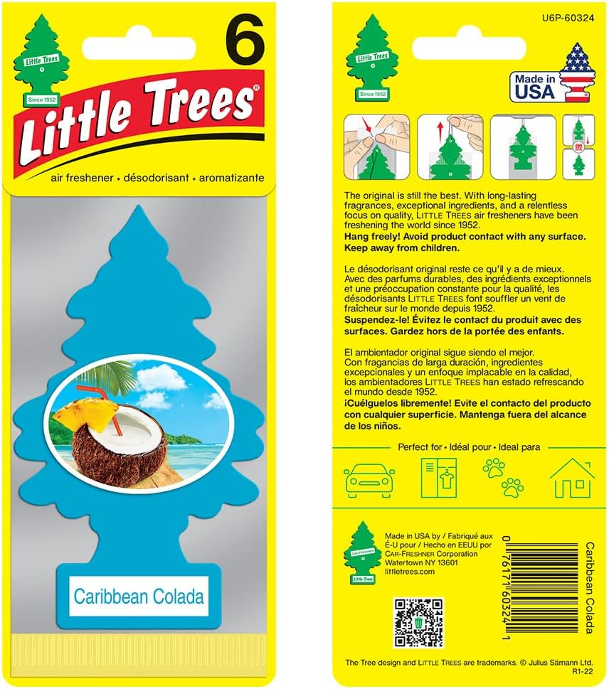 LITTLE TREES Air Fresheners Car Air Freshener. Hanging Tree Provides Long Lasting Scent for Auto or Home. Caribbean Colada, 24 Air Fresheners