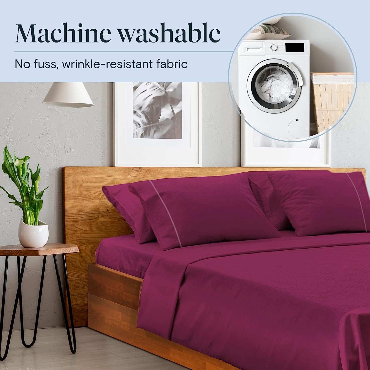 LuxClub 6 PC Full Size Sheet Set Bamboo Sheets Deep Pockets 18" Eco Friendly Wrinkle Free Cooling Sheets Machine Washable Hotel Bedding Silky Soft - Eggplant Full