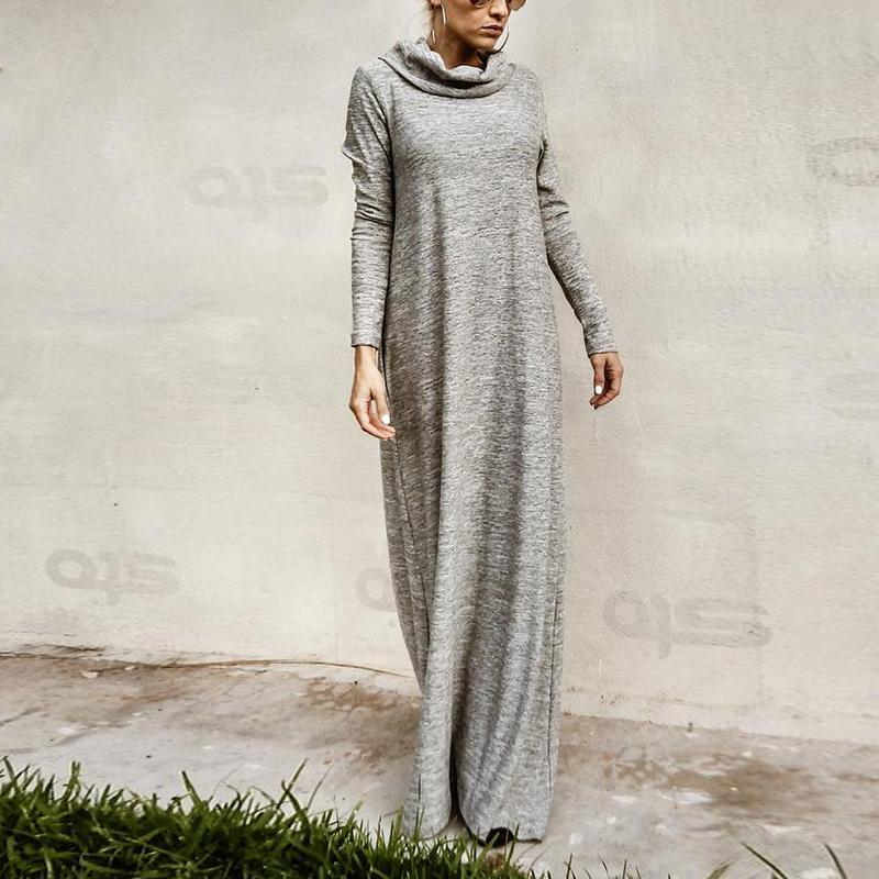 Casual High Collar Long Sleeve Pocket Dress