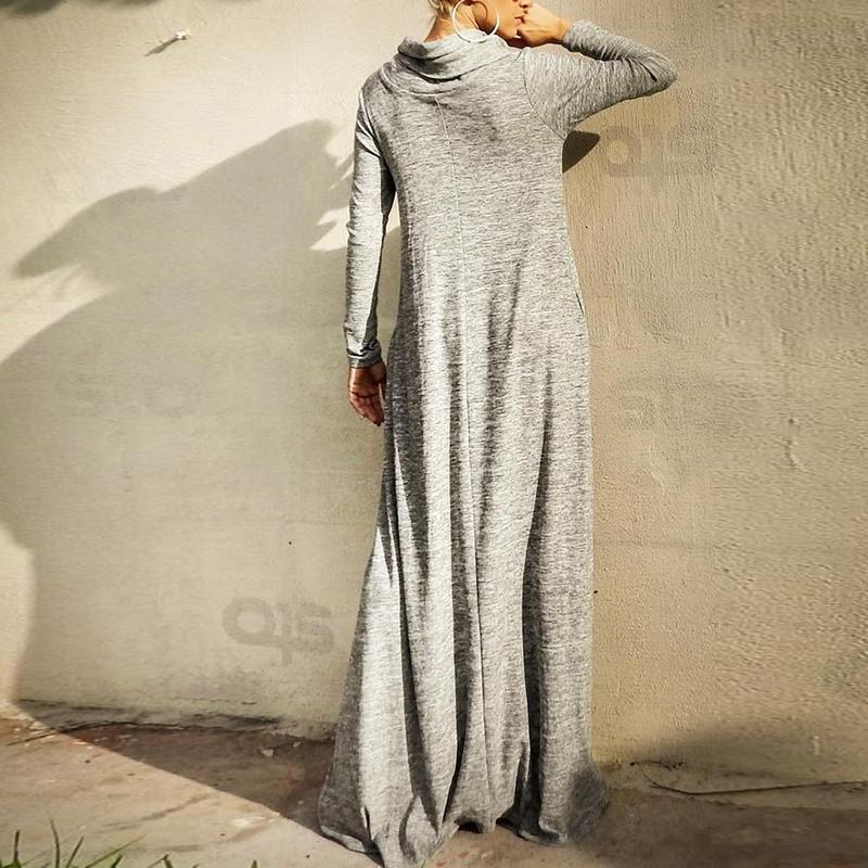 Casual High Collar Long Sleeve Pocket Dress