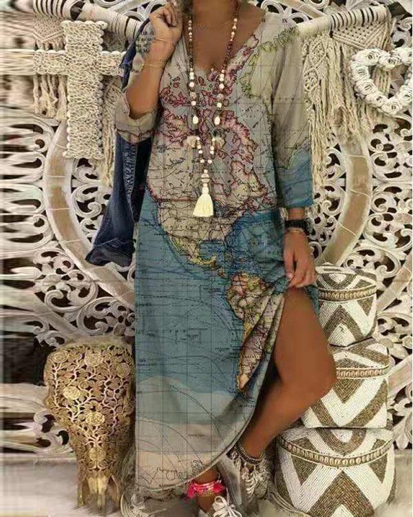 loose casual earth printed shift dress