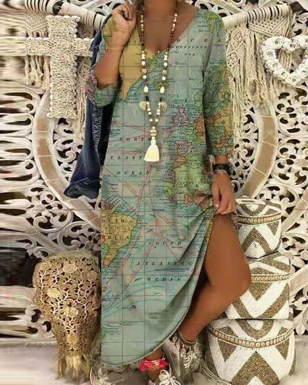 loose casual earth printed shift dress