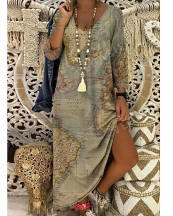 loose casual earth printed shift dress