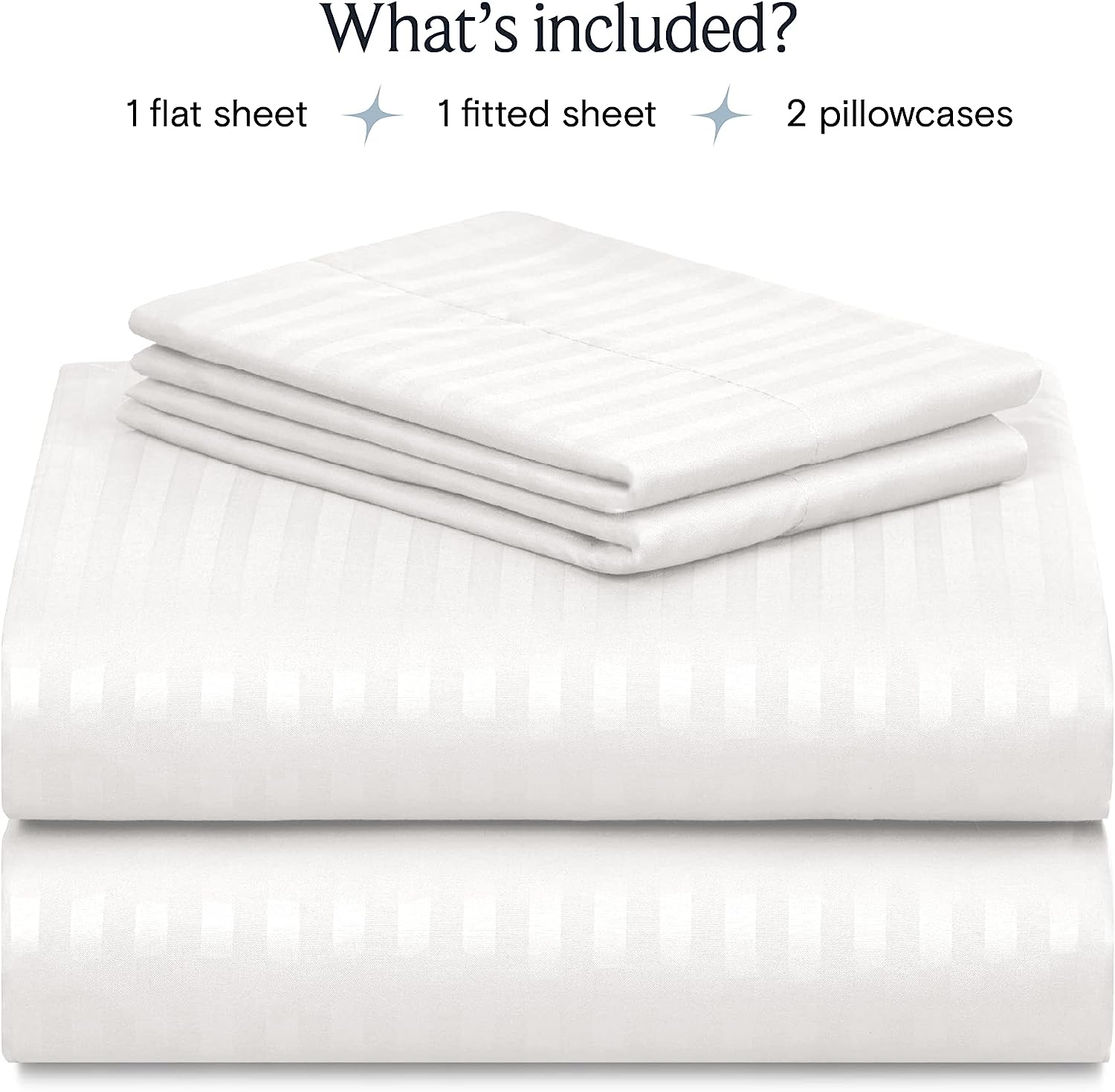 LuxClub Striped Sheets Set, 4 PC Striped Bed Sheets Set Twin Size for Boys and Girls, Deep Pockets 18" Eco Friendly Wrinkle Free Kids Fitted Sheets Machine Washable Hotel Bedding (Twin, White)