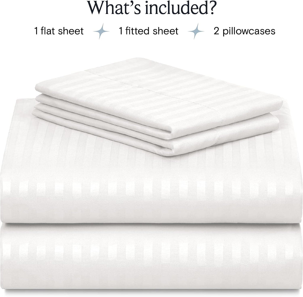 LuxClub Striped Sheets Set, 4 PC Striped Bed Sheets Set Twin Size for Boys and Girls, Deep Pockets 18" Eco Friendly Wrinkle Free Kids Fitted Sheets Machine Washable Hotel Bedding (Twin XL, White)