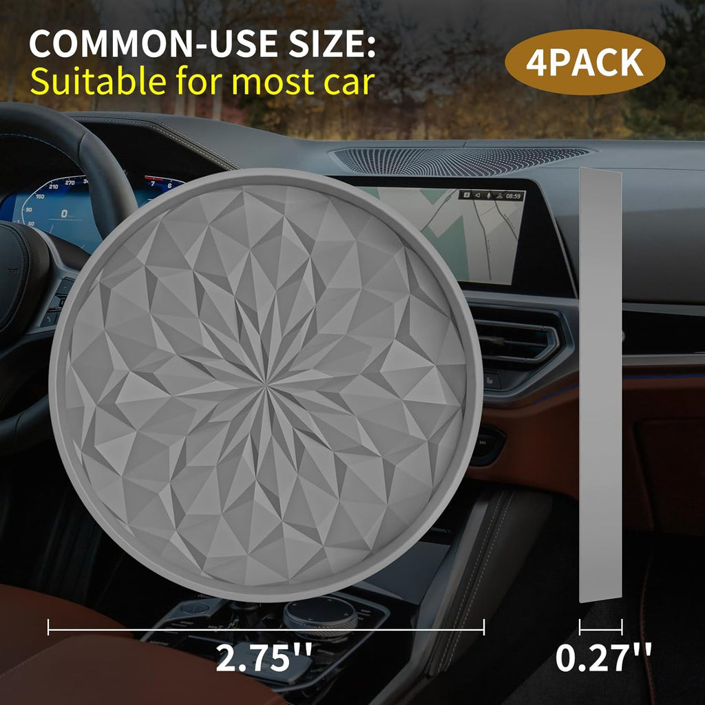 Car Cup Coaster [4 Pack] ME.FAN Silicone Car Coasters/Cup Mats - 2.75In Universal Non-Slip Recessed Car Interior Accessories - Car Cup Holder Insert Coasters Light Grey