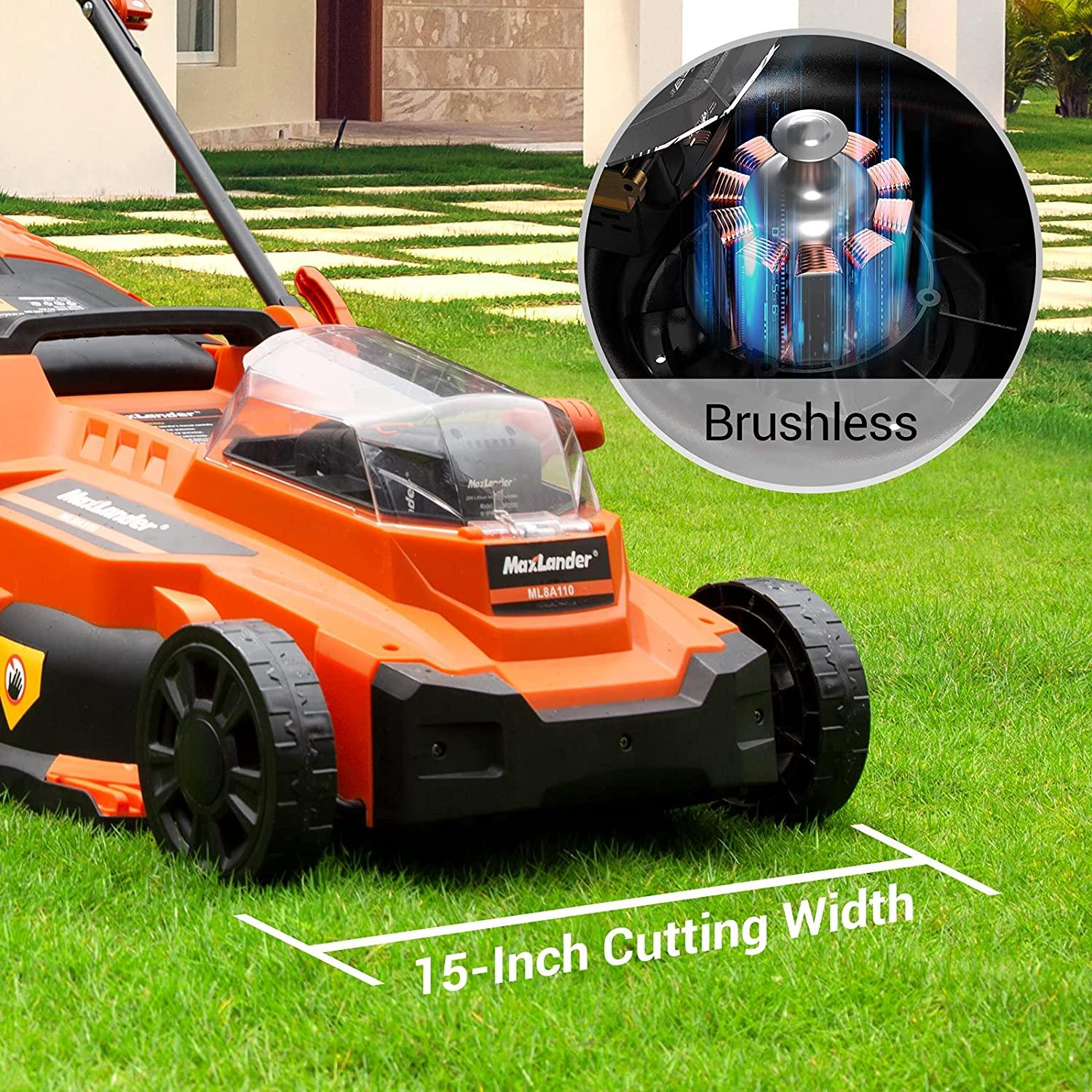 MAXLANDER 40V Cordless Lawn Mower 15 inch Brushless Motor 4.0AH Battery and Charger Included 6 Position Height