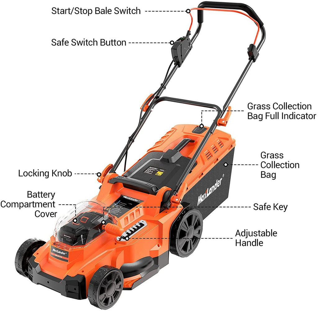 MAXLANDER 40V Cordless Lawn Mower 15 inch Brushless Motor 4.0AH Battery and Charger Included 6 Position Height