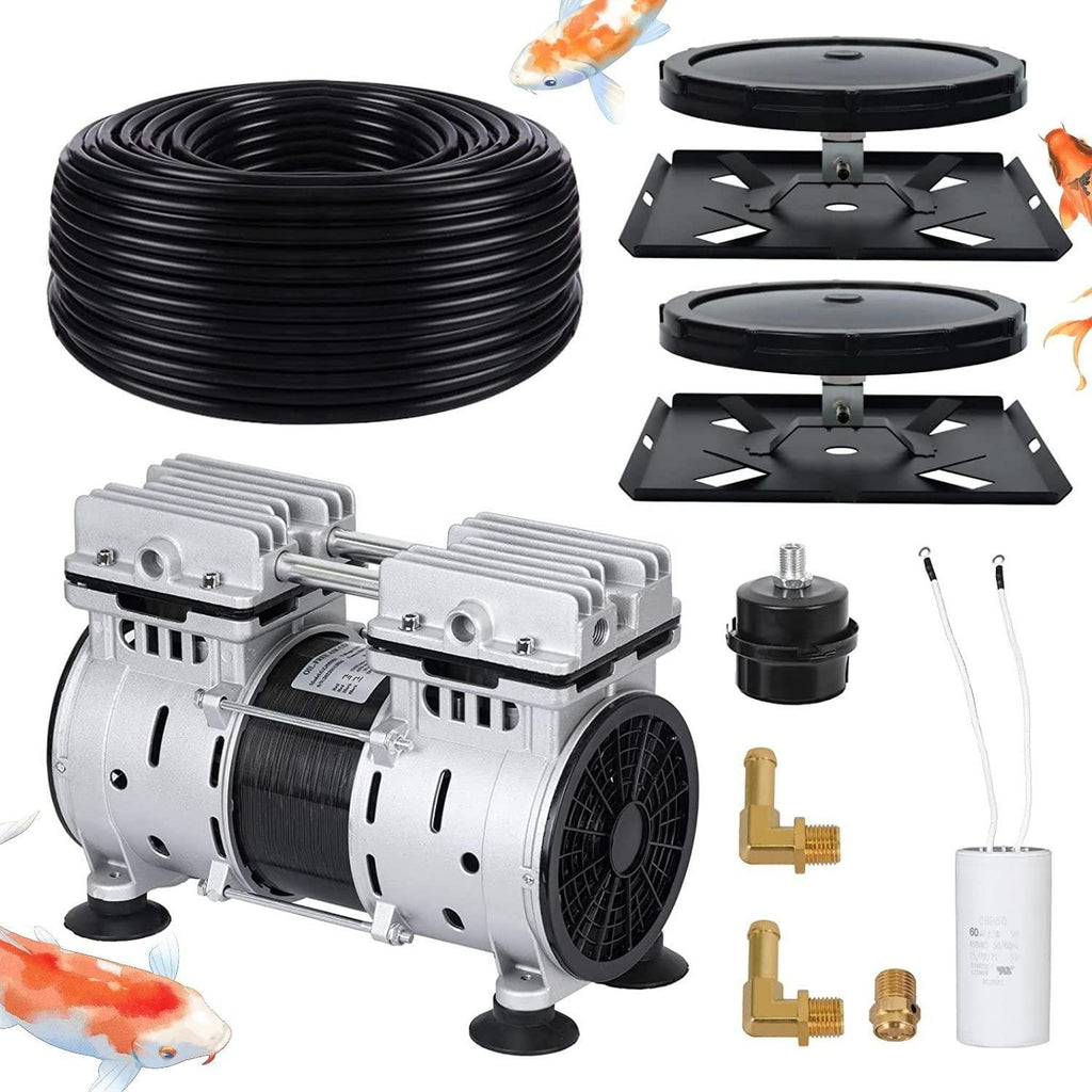 550W Pond or Lake Aeration Pump Kit, 5.76CFM Pond Aerator Pump, Dual 8.5" Air Diffusers with 100" Weighted Tube Fo 3 Acres Pond & Lake