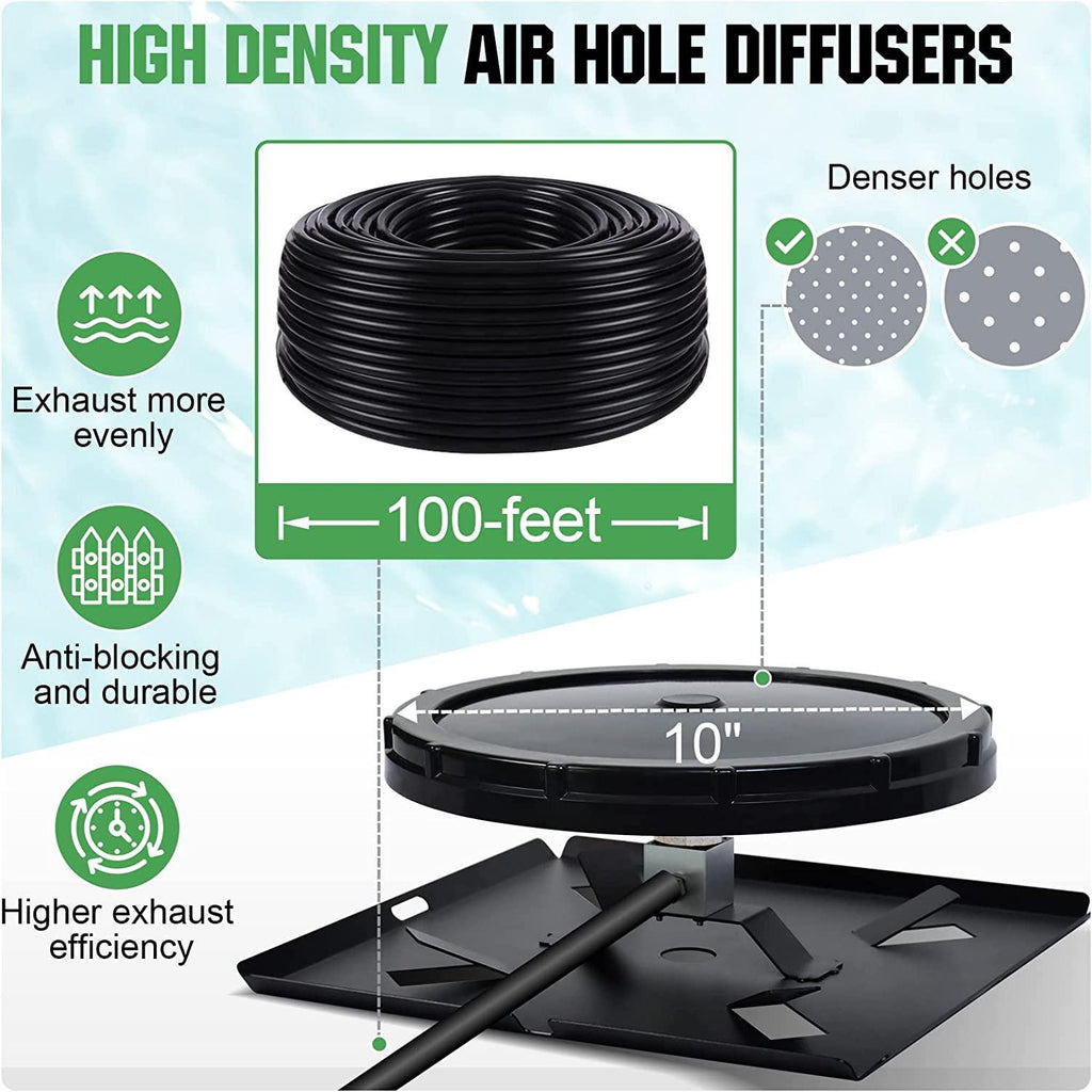 550W Pond or Lake Aeration Pump Kit, 5.76CFM Pond Aerator Pump, Dual 8.5" Air Diffusers with 100" Weighted Tube Fo 3 Acres Pond & Lake