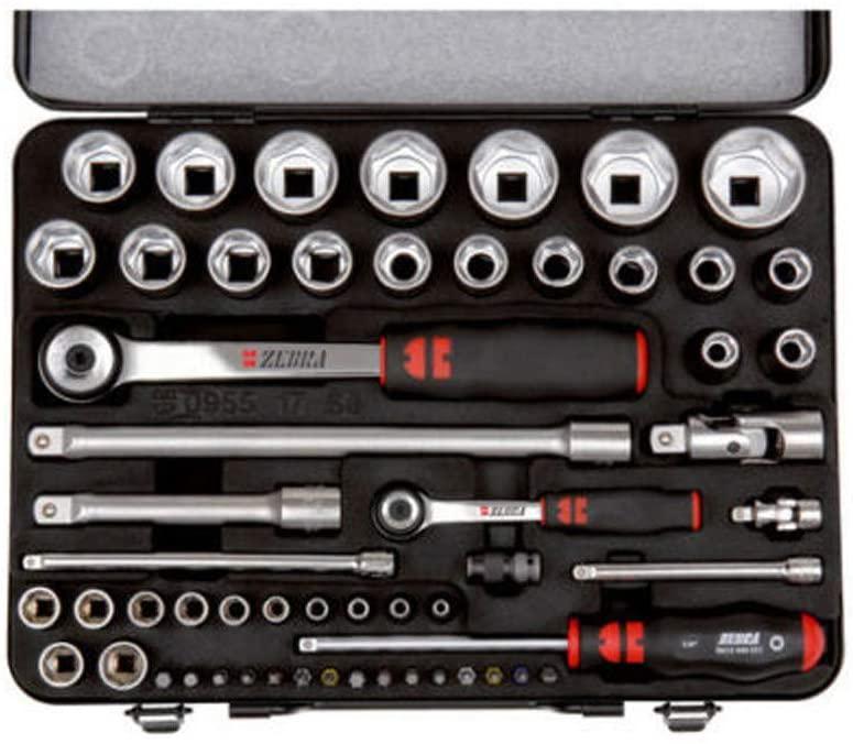 Wurth 9651756 Chiavi a bussola 1/4+1/2 Würth Zebra, assortite, esagonali, 56 pezzi in cassetta, Black