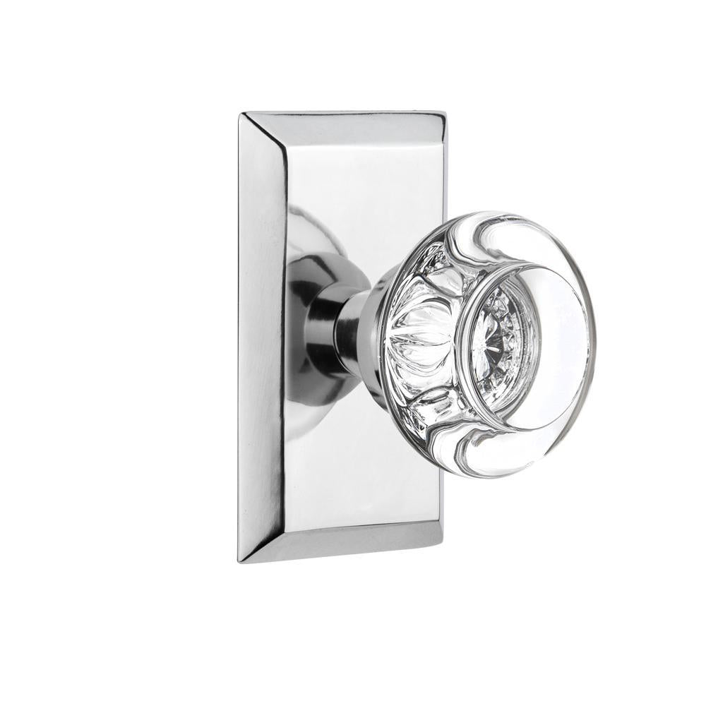 Studio Plate 2-3/4 in. Backset Bright Chrome Privacy Bed/Bath Round Clear Crystal Glass Door Knob