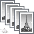 upsimples 11x17 Picture Frame Set of 5, Display Pictures 9x15 with Mat or 11x17 Without Mat, Wall Gallery Photo Frames, Dark Gray